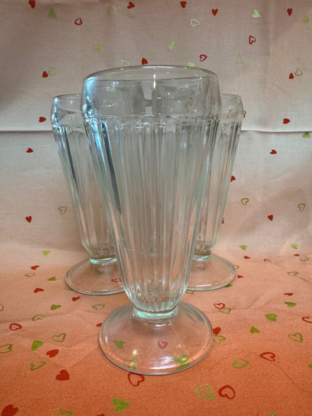 Set of 3 Vintage Fluted Soda Fountain Glasses - Clear